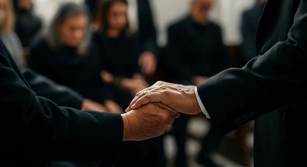 Holding hands at a funeral
